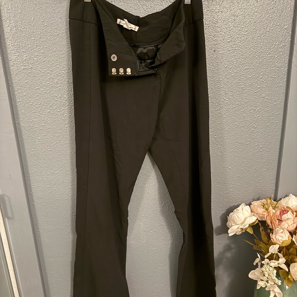 Black Boot Cut Pants with Elastic Waistband and Metallic Details